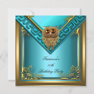Convite Imagem de Coruja Dourada Azul Elite Elegante Festa