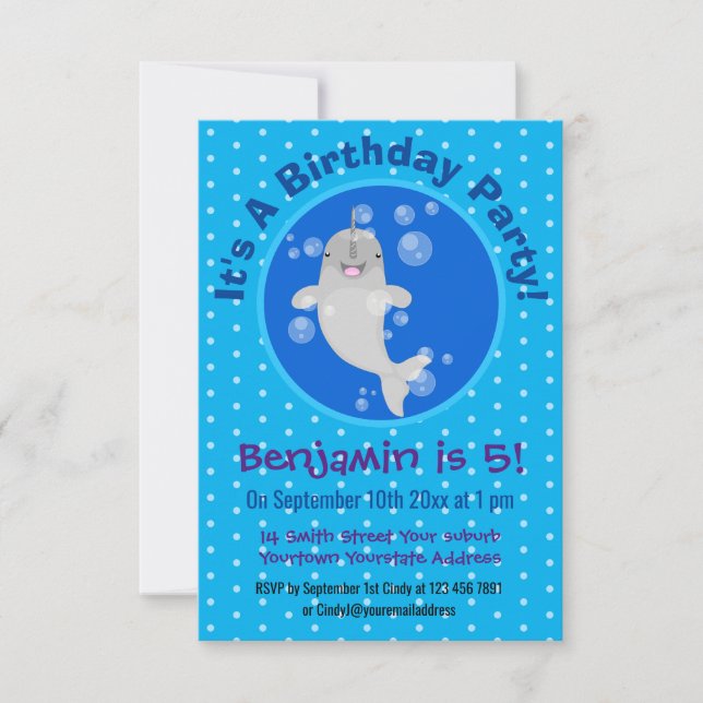 Convite Imagem de desenho animado de bolhas de narvais fel (Frente)