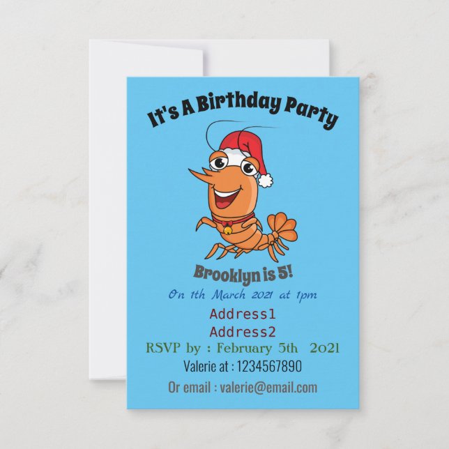 Convite Imagem de desenho animado de camarão de Natal feli (Frente)