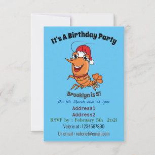 Convite Imagem de desenho animado de camarão de Natal feli