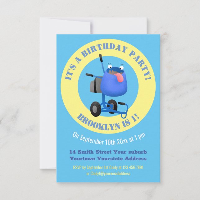 Convite Imagem de desenho animado de misturador azul engra (Frente)