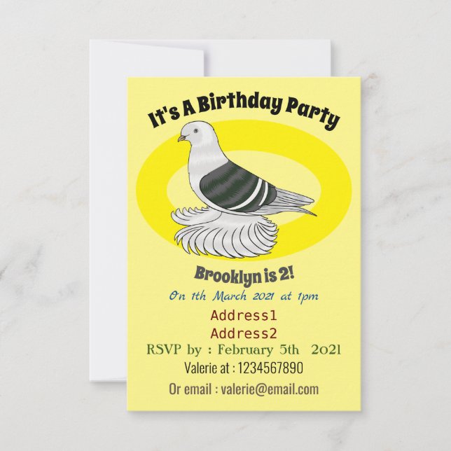 Convite Imagem de desenho animado do pombo-escudo-saxão (Frente)