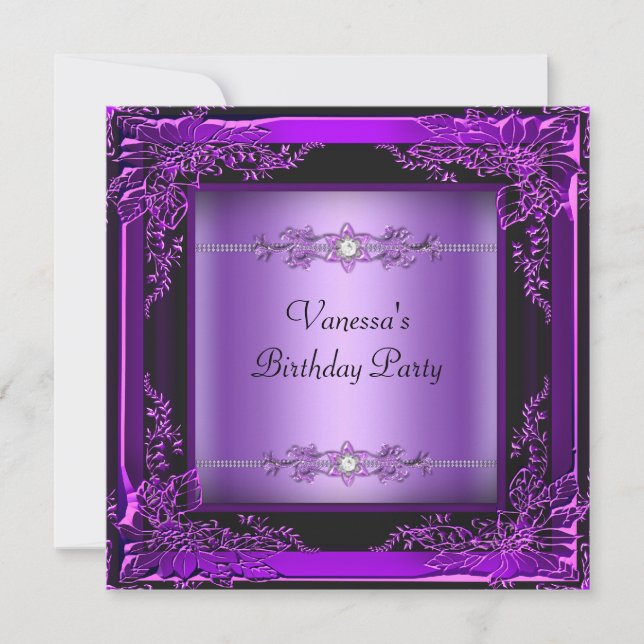 Convite Imagem de Diamante Roxo Floral para Festa de Anive (Frente)