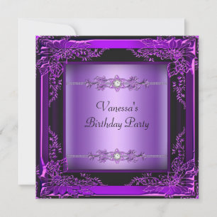 Convite Imagem de Diamante Roxo Floral para Festa de Anive