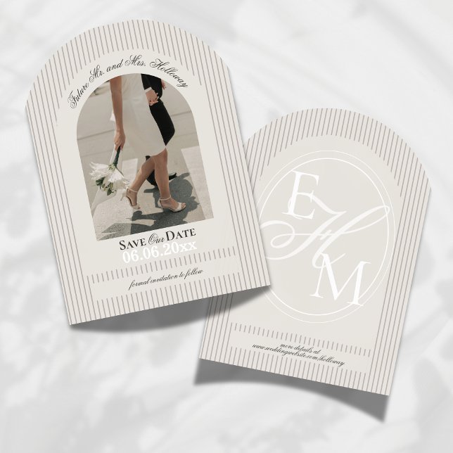 Convite Imagem de distribuição manual do script de dinheir (Invite guests to mark their calendars for your wedding with this Old Money Stripe Save the Date!)