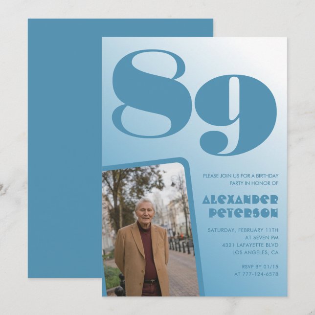 Convite Imagem de Gradiente Azul Retroativo - 89.º anivers (Frente/Verso)