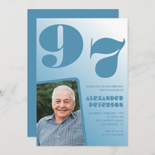 Convite Imagem de Gradiente Azul Retroativo - 97.º anivers (Frente/Verso)
