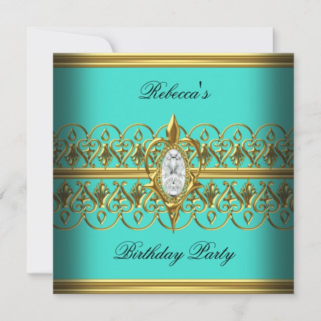 Convite Imagem de Joia de Aniversário Elegante Turquesa Do (Frente)