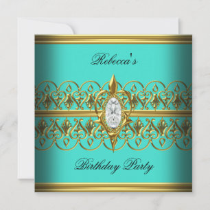 Convite Imagem de Joia de Aniversário Elegante Turquesa Do
