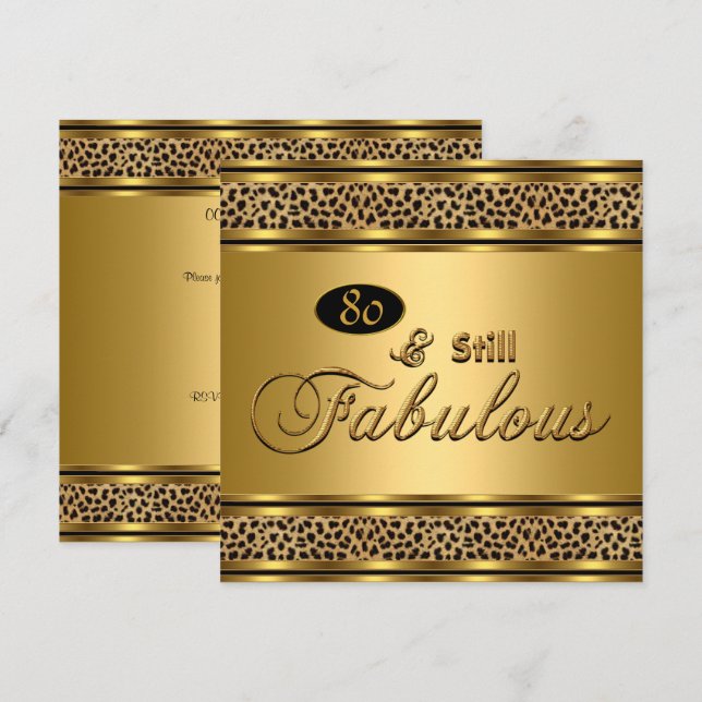 Convite Imagem de Leopardo Dourado de Aniversário de 80 an (Frente/Verso)