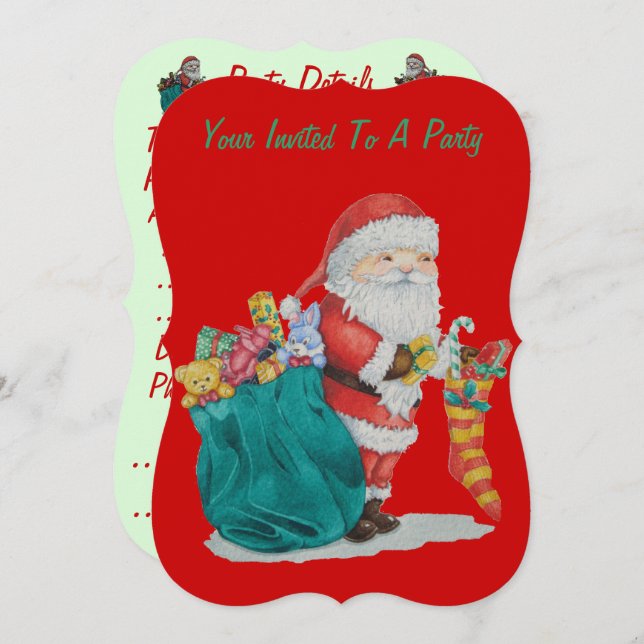 Convite Imagem de papais noeis bonitos fornecendo natalida (Frente/Verso)