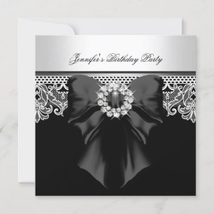 Convite Imagem de Renda com Diamantes para Festa de Aniver
