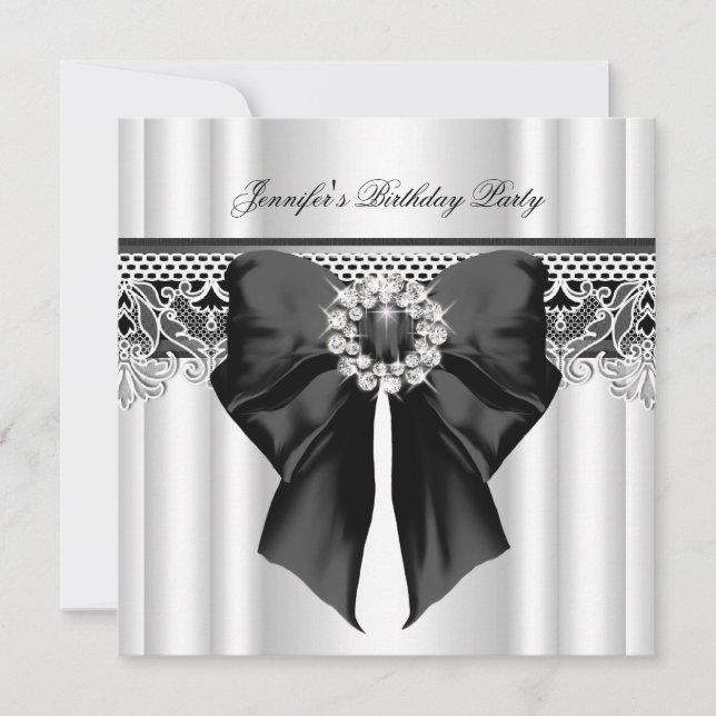 Convite Imagem de Renda com Diamantes para Festa de Aniver (Frente)