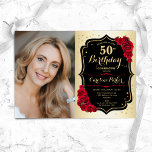 Convite Imagem do 50º aniversário da Elegante Dourada Rosa<br><div class="desc">Elegante convite floral feminino para o 50º aniversário com sua foto. Design com ouro falso. Apresenta rosa vermelha, fonte de script e confetti. Perfeito para uma festa de comemoração de na moda adulto. Personalize com seus próprios detalhes. Pode ser personalizado para qualquer idade! Impressos convites Zazzle ou modelo de impressão...</div>