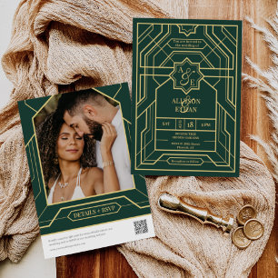 Convite Imagem do Código QR do Deco de Arte Dourada Retro 