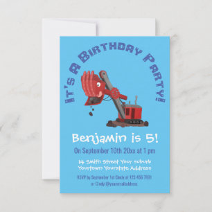 Convite Imagem do desenho animado da pá-pá-vapor vermelha,