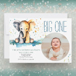 Convite Imagem do Elefante Big One Party Kid<br><div class="desc">Convide em estilo com a Festa do primeiro aniversario "Grande Um" com a foto do seu filho Convite - perfeito para comemorar o seu primeiro aniversário com charme! Sua paleta de aquarela suja adiciona um toque suave ao seu evento especial!</div>