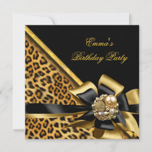 Convite Imagem do Leopardo Negro Dourado festa de aniversá