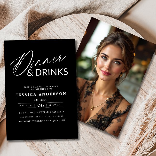 Convite Imagem do Partido Janto Negro Minimalista Elegante (Criador carregado)