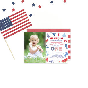 Convite Imagem do Patriotic USA Beach primeiro aniversario