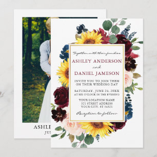 Convite Imagem Dourada de Casamento com Watercolor Floral