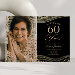 Convite Imagem Dourada preta de Agate 60.a Festa de aniver<br><div class="desc">Esta é uma Imagem Personalizada de Agate Dourado Elegante Foto 60ª Convite de aniversário!</div>