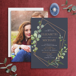 Convite Imagem Elegante Azul Eucalyptus Geométrico de Cobr