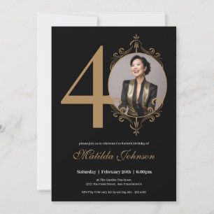 Convite Imagem Elegante Dourada aniversário de 40 anos Pre