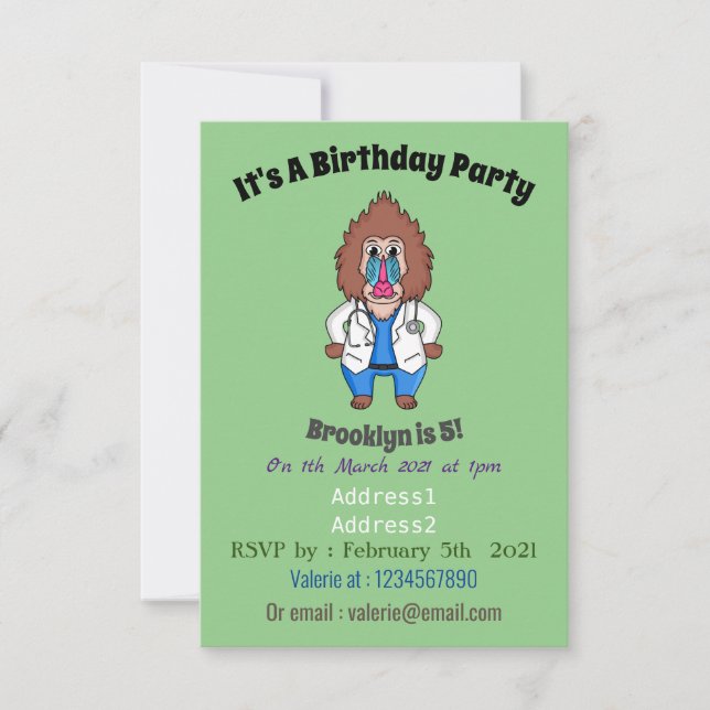 Convite Imagem engraçada de cartoon do mandril doutor (Frente)