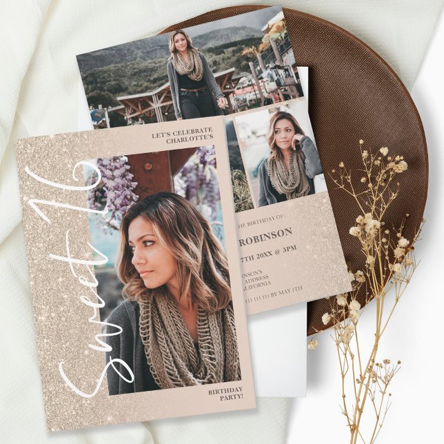 Convite Imagem fotográfica mbre de marfim 4 Fotos Sweet 16 (Criador carregado)