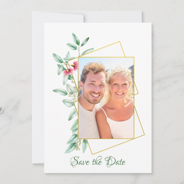 Convite Imagem Geométrica Elegante Eucalyotus Salva a Data (Frente)