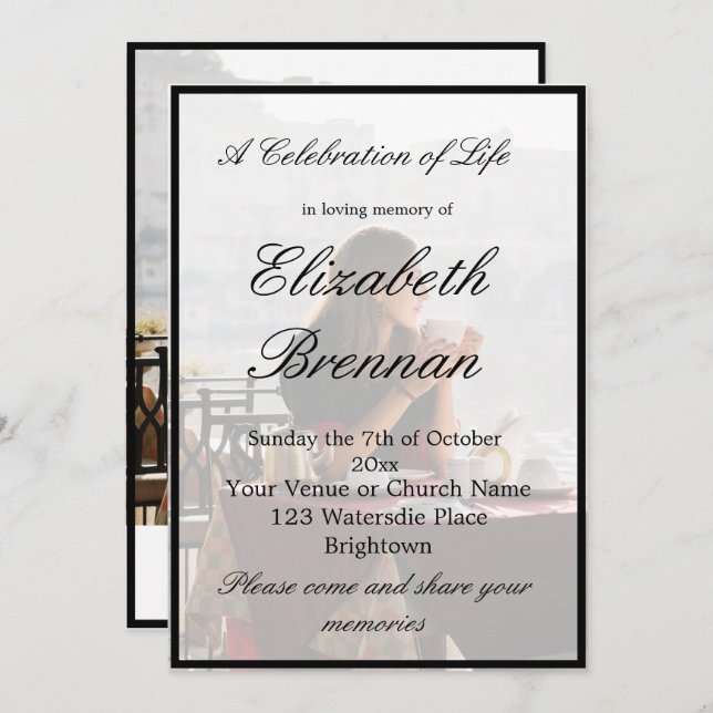 Convite Imagem Memorial Funeral Monograma Inv Negra Elegan (Frente/Verso)