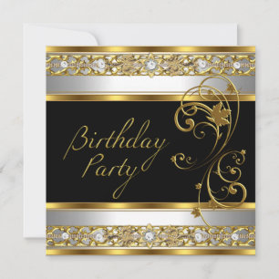 Convite Imagem Ornamentada de Preto Dourado e Branco de Fe