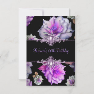 Convite Imagem Pérola de Aniversário Floral Roxo Preto