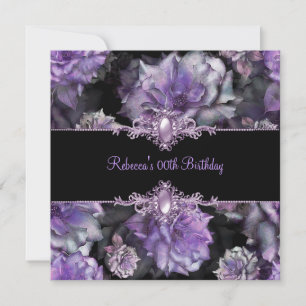 Convite Imagem Pérola de Aniversário Floral Roxo Preto