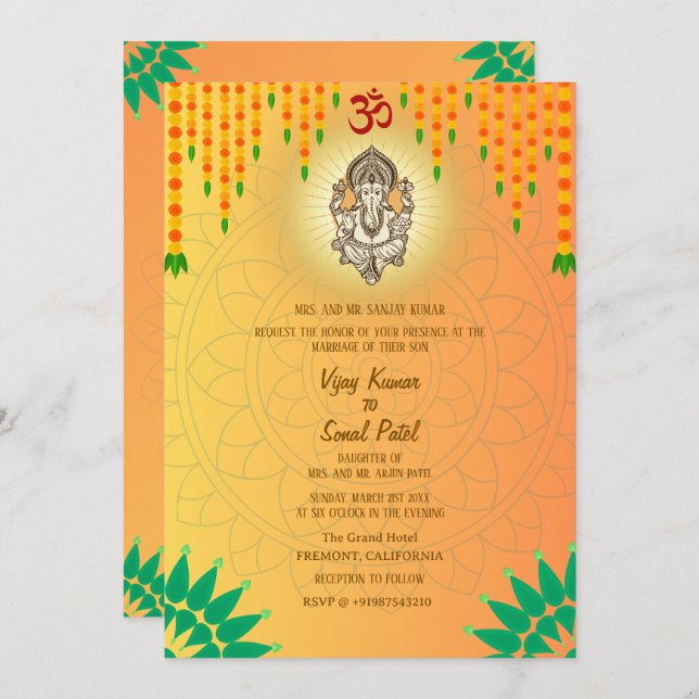 Convite Imagem Personalizada de Ganesha, Casamento Hindu I (Frente/Verso)