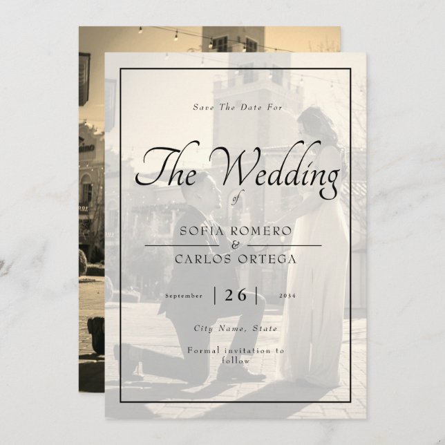 Convite Imagem Preta E Branca Elegante Salvar A Data (Frente/Verso)