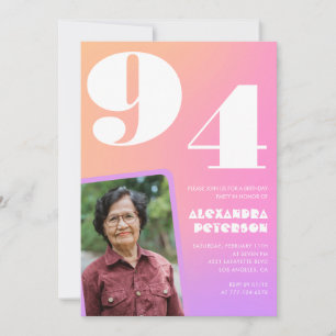 Convite Imagem retrorativa de gradiente rosa 94 anos