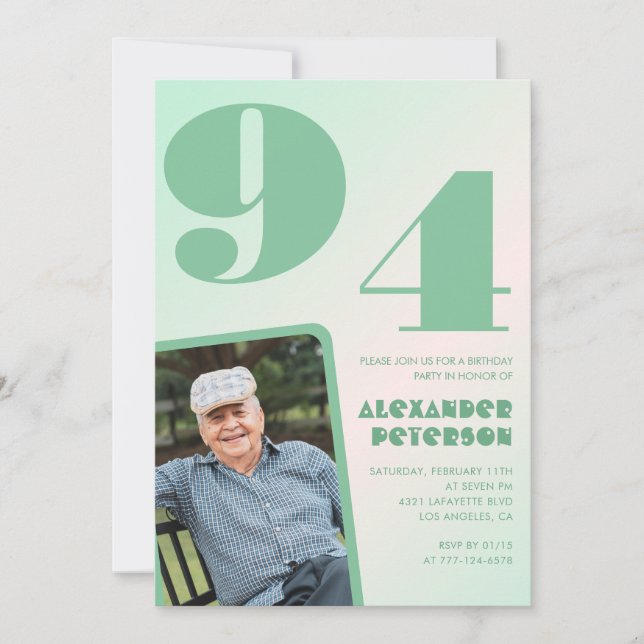 Convite Imagem Retrorativa - Homem Gradiente Verde 94 anos (Frente)