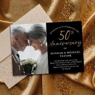 Convite Imagem simples do roteiro Dourado 50º aniversário
