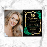 Convite Imagem verde Dourada de Emerald 50º aniversário<br><div class="desc">Elegante convite de 50 anos florais com sua foto. Design verde e preto com ouro brilhante. Recursos esmeraldas rosas verdes, fonte de script e confetti. Perfeito para uma festa de comemoração de na moda adulto. Personalize com seus próprios detalhes. Pode ser personalizado para qualquer idade! Impressos convites Zazzle ou modelo...</div>