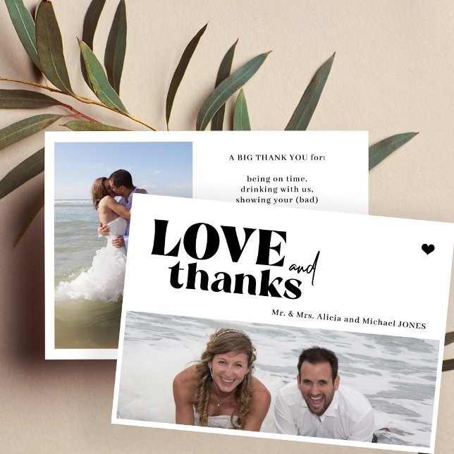 Convite Imagens modernas 2 fotos obrigado de casamento (Criador carregado)