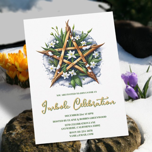 Convite Imbolc Sunshine Snowdrop Pentacle Pagan Holiday (Imbolc Sunshine Snowdrop Pentacle Pagan Holiday Invitation)