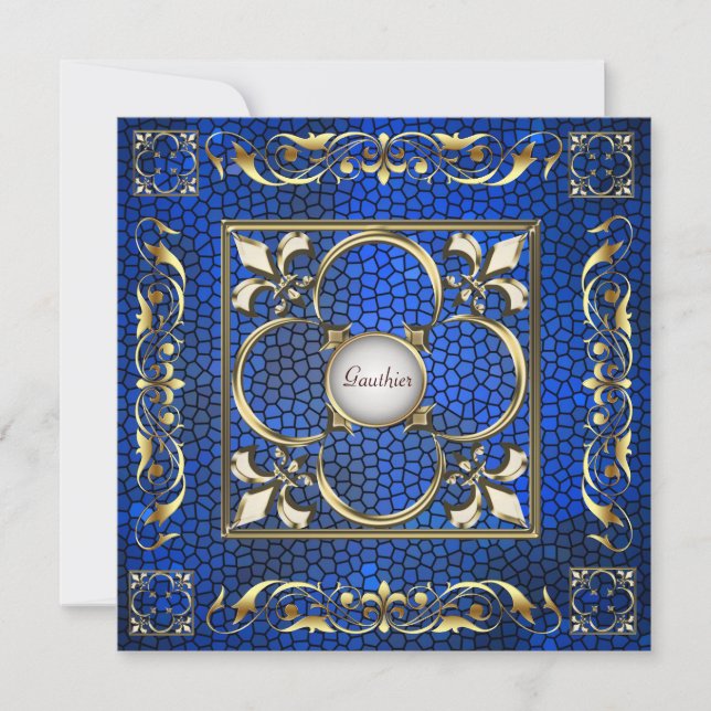 Convite Imperial Fleur De Lis Safira Regência (Frente)