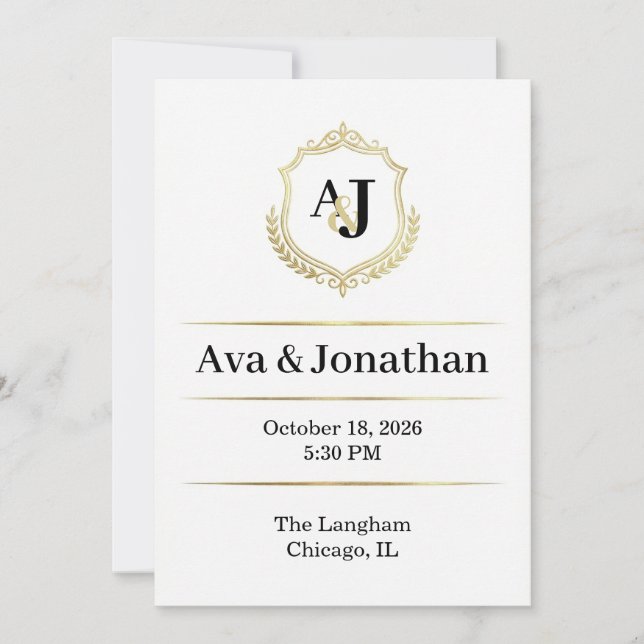 Convite Imperial Luxe Wedding Invitation-Monogram Elegance (Frente)