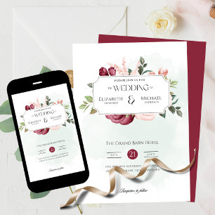 Convite Impressão cor-de-rosa Rosa ou casamento digital In