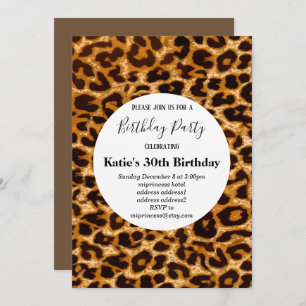 Convite impressão de animais castanhos, Leopardo, aniversá