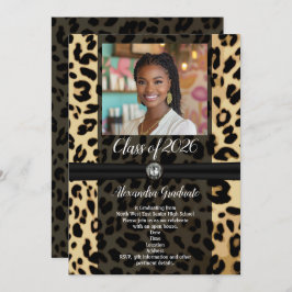 Convite Impressão de Animais Pretos Leopardo Foto 2019 Gra