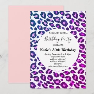 Convite impressão de animais rosa, Leopardo, aniversário d