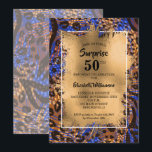 Convite Impressão de Animal Dourado de 50º Aniversário<br><div class="desc">Um padrão de impressão de animal selvagem em azul,  marrom e dourado é sobreposto com uma camada de falso foil dourado e os detalhes da festa de 50º aniversário em letras elegantes - ótimo para aniversário de QUALQUER IDADE. Itens COORDENADOS disponíveis em nossa loja.</div>
